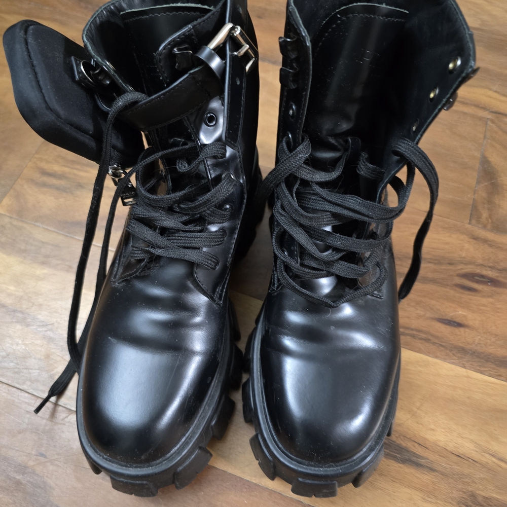 Prada Black Leather Combat Boots